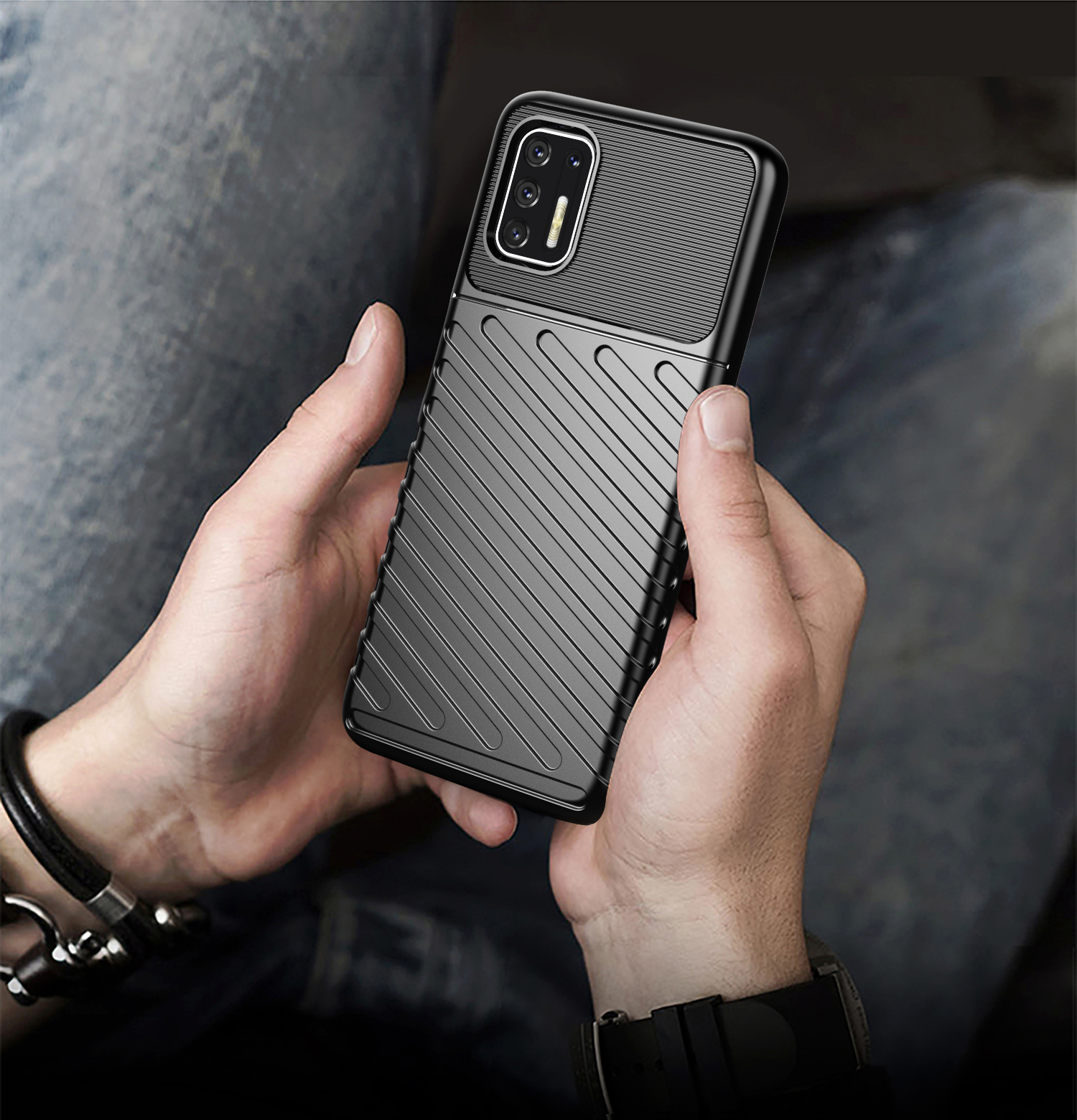 Thunder -serie Twill Textur Verdickte TPU -schutzhülle Für Motorola Moto G Stylus 4G (2021) - Schwarz