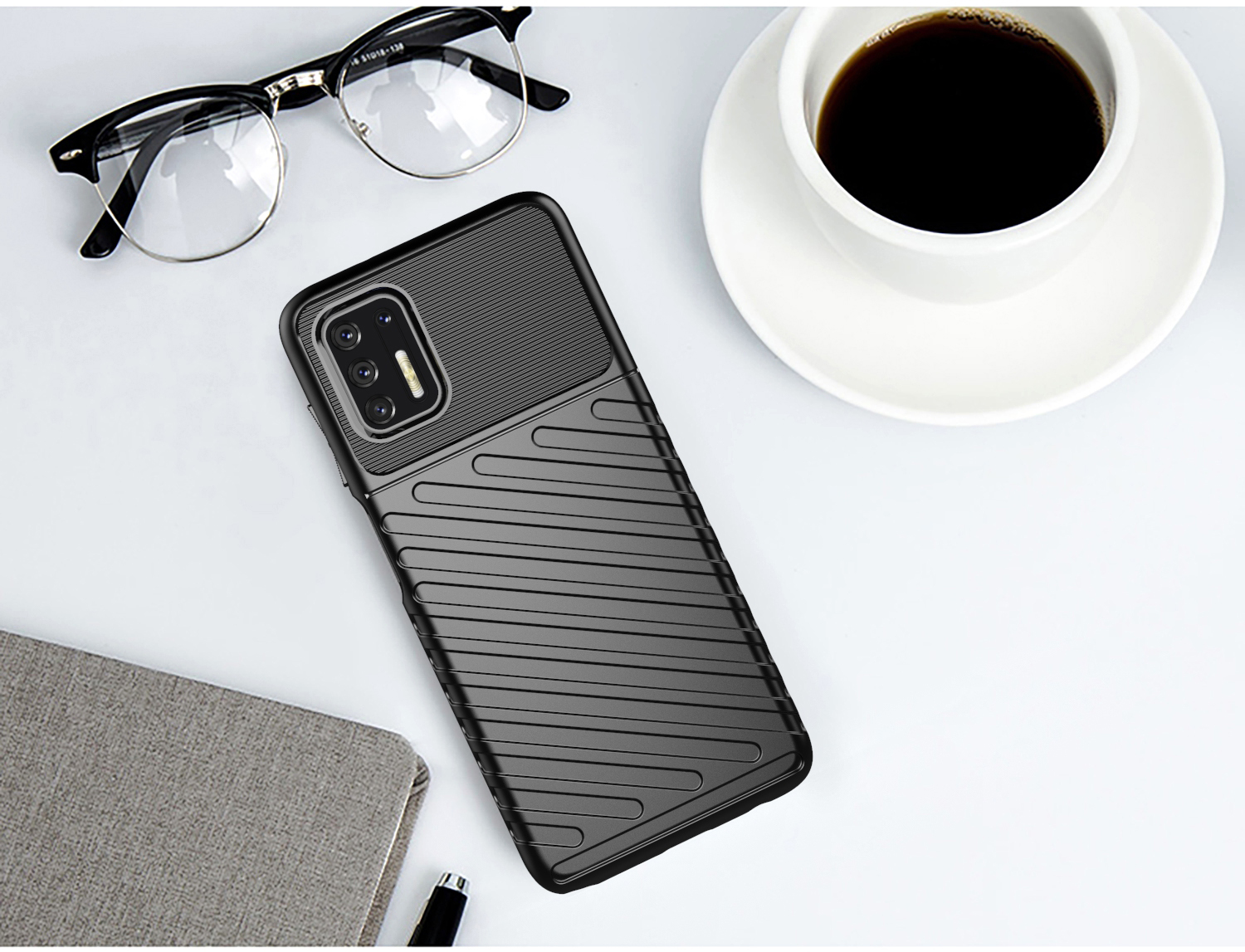 Thunder -serie Twill Textur Verdickte TPU -schutzhülle Für Motorola Moto G Stylus 4G (2021) - Schwarz