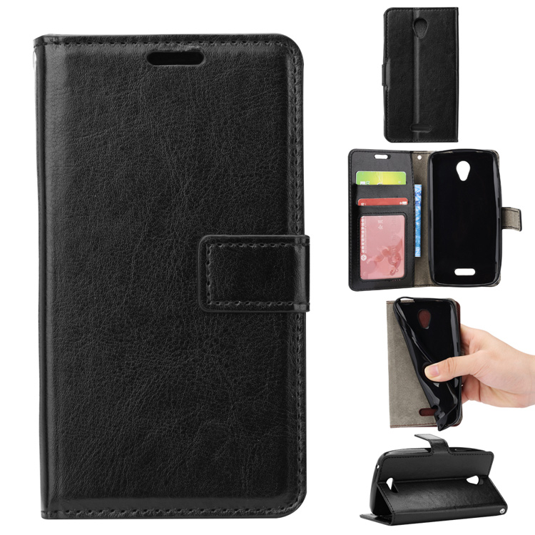 Crazy Horse Leather Wallet Cell Phone Casing with Stand for Lenovo B - Black-1