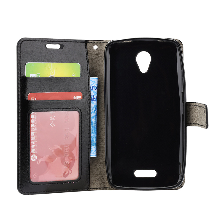 Crazy Horse Leather Wallet Cell Phone Casing with Stand for Lenovo B - Black-4