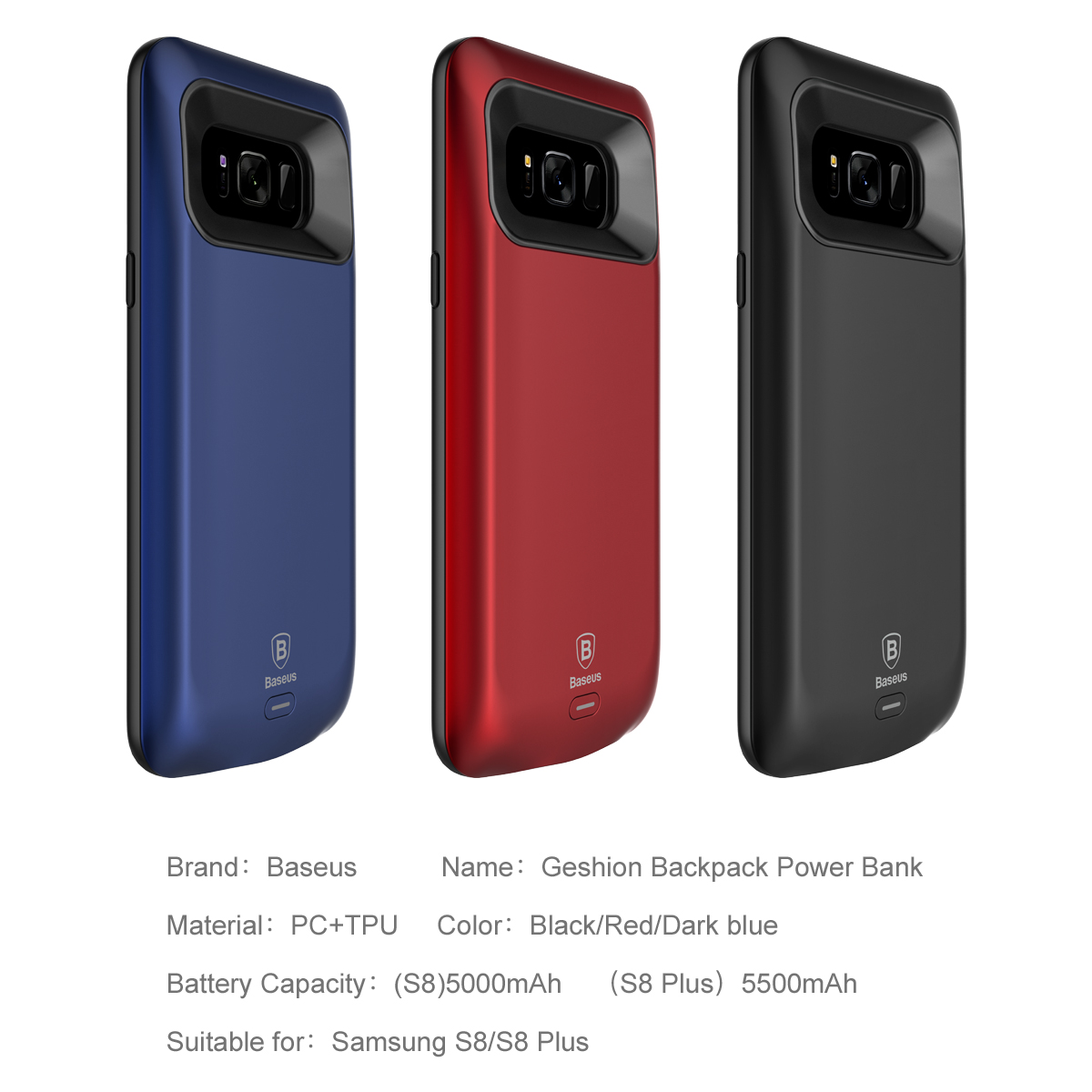 High Capacity 5000mAh Extended Battery Rechargeable Charging Case with TPU Full Edge Protection Cover for Samsung Galaxy S8 SM-G950U Smartphone Galaxy S8 Battery Case