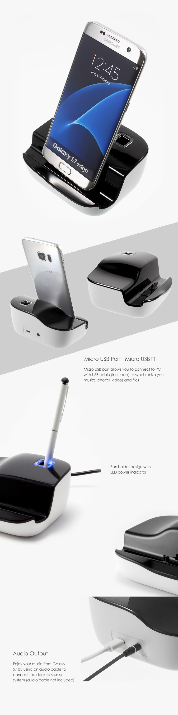 Micro USB Charging Dock Cradle with Audio Output for Samsung Galaxy S7/S7 edge Etc-1