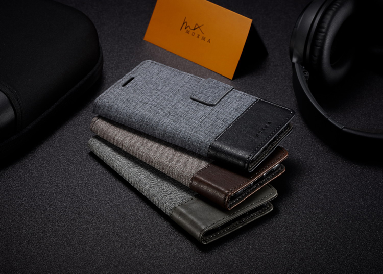 Muxma Leather Canvas Сплайсинговая Крышка Телефона Для Xiaomi Redmi Note 5a / Y1 Lite (индия) - Черный