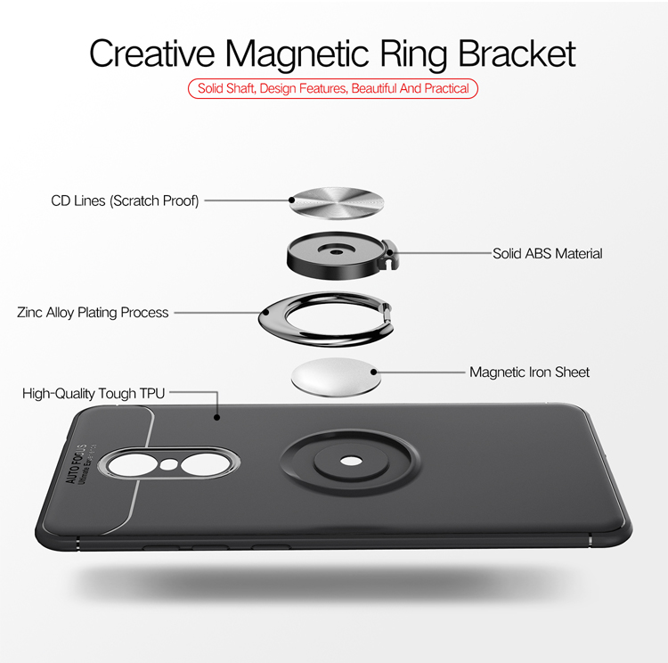 Fingerring Kickstand TPU Mobile Cover Für Xiaomi Redmi Note 4x (eingebaute Magnetmetallblech) - Schwarz / Rot