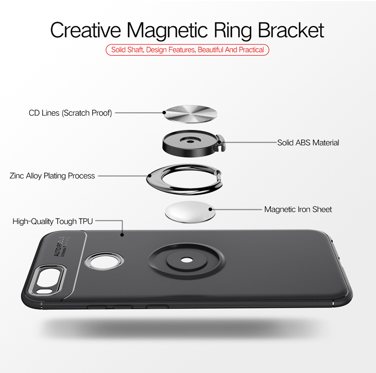 Fingerring Kickstand TPU Mobile Cover Für Xiaomi Mi A1 / mi 5X (eingebauter Magnetmetallblech) - Schwarz / Rot