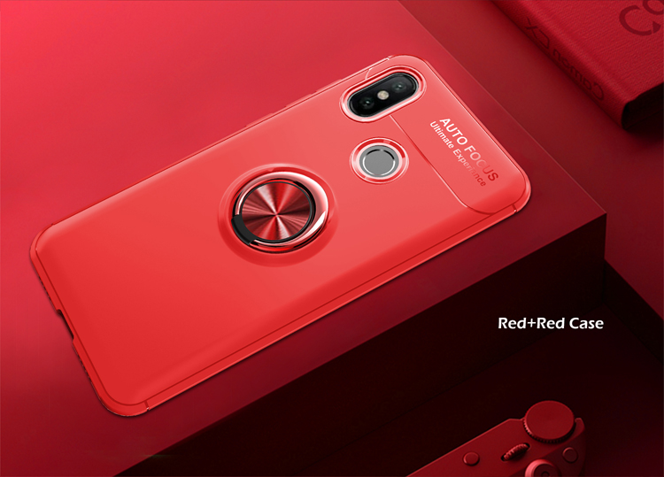 Case de Cobertura de Protector TPU Del Anillo de Dedo Para Xiaomi Mi A2 / Mi 6x (lámina de Metal Magnético Incorporado) - Rojo