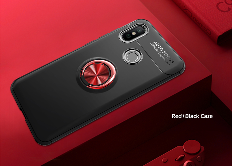 Rogue de Doigt Kickstand TPU Protector Cover Cover Pour Xiaomi Mi A2 / mi 6X (feuille de Métaux Magnétiques Intégrée) - Rouge