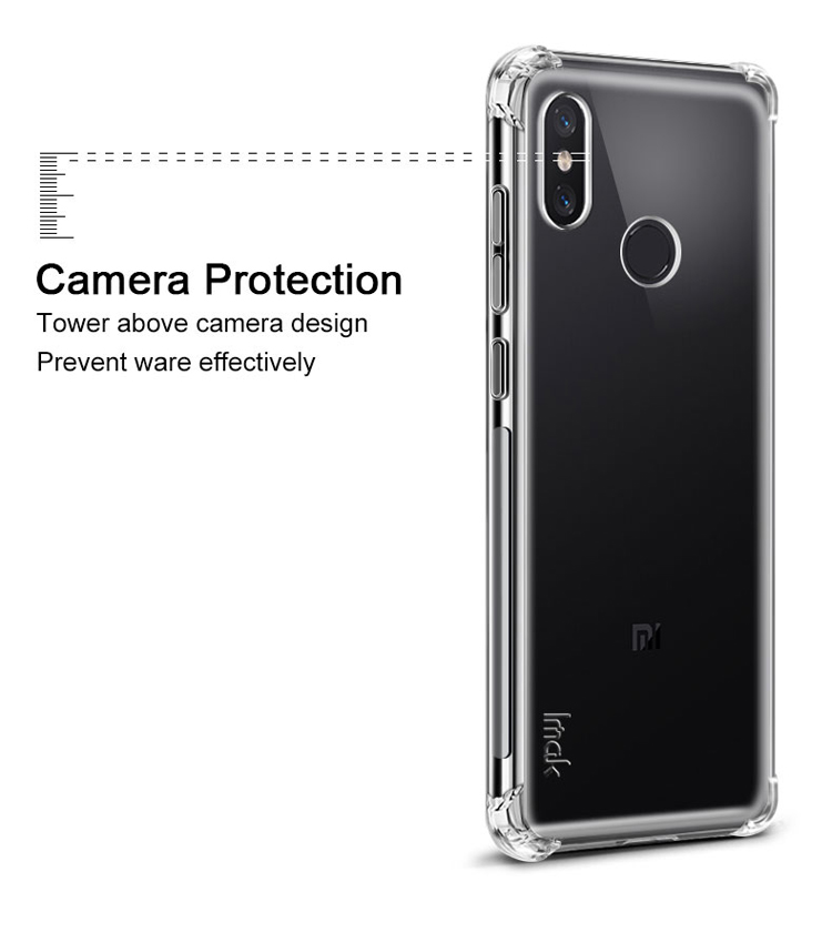 Imak Skin Feel Shock Shockber Shock-resect TPU Shell Phore + Экранная Пленка с Взрывом Для Xiaomi Mi 8 (6,21 Дюйма) - Прозрачный