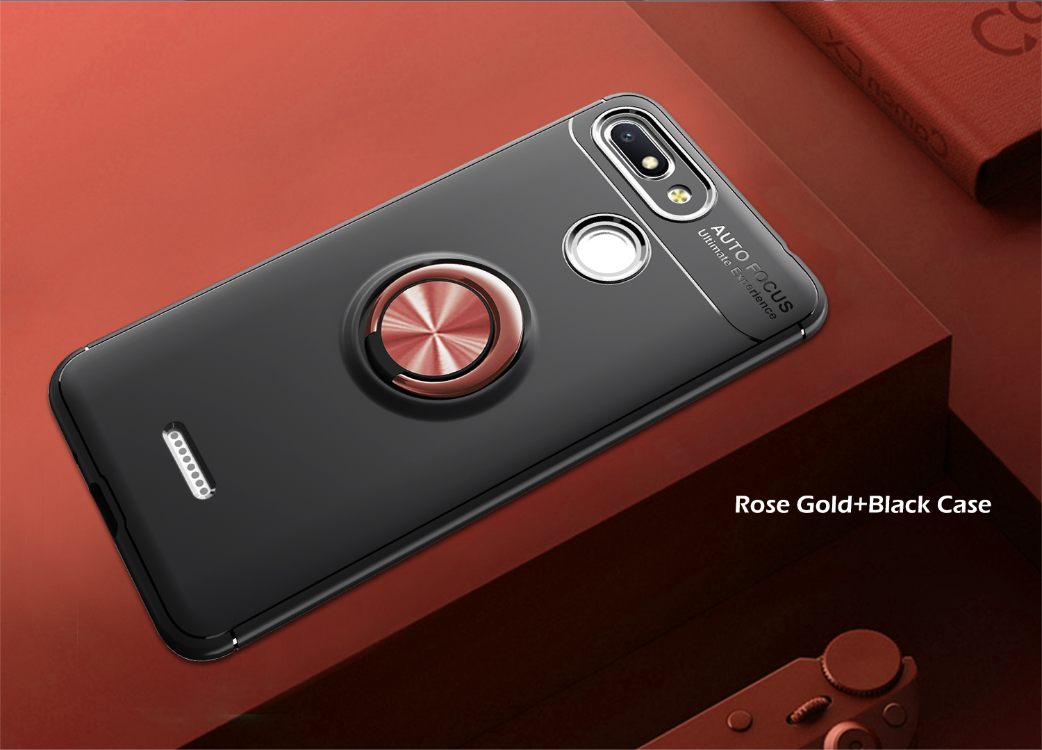 Copertina TPU Per Kickstand di ad Anello di Dito Per Xiaomi Redmi 6 (doppia Fotocamera: 12 Mp+5mp) (tela in Metallo Incorporato) - Nero / Rosso