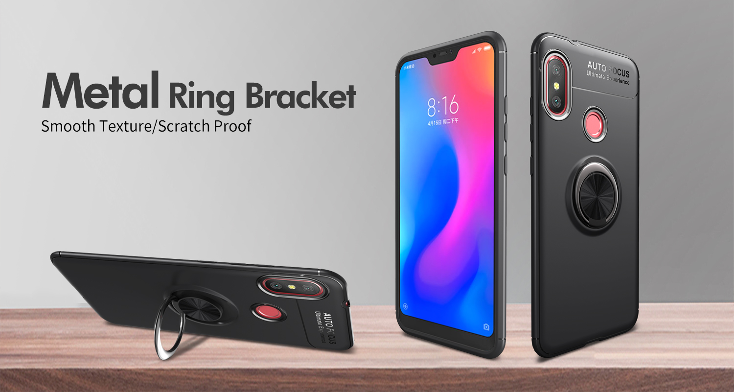 Fingerring Kickstand TPU Mobile Handy (eingebaute Magnetmetallblech) Für Xiaomi Mi A2 Lite / Redmi 6 Pro - Rot