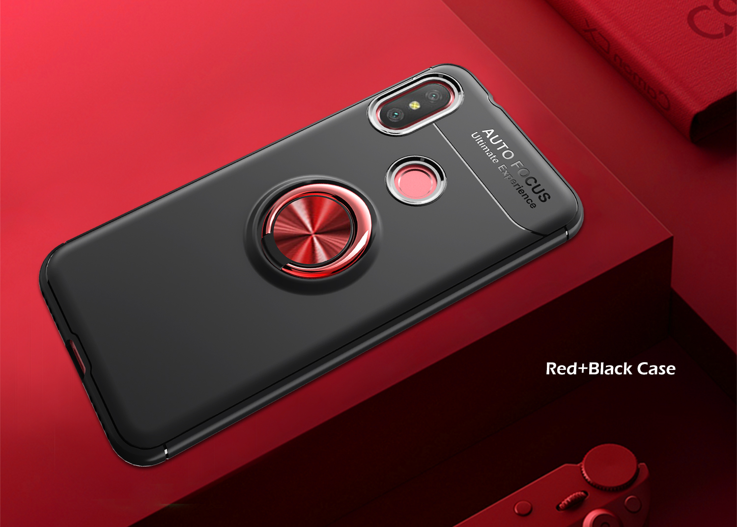 Caixa de Celular do Kickstand TPU Anel de Dedo (folha de Metal Magnético Embutido) Para Xiaomi Mi A2 Lite / Redmi 6 Pro - Vermelho