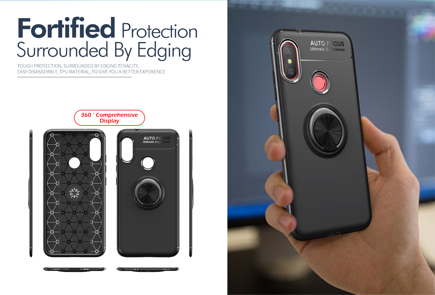 Fingerring Kickstand TPU Mobile Handy (eingebaute Magnetmetallblech) Für Xiaomi Mi A2 Lite / Redmi 6 Pro - Rot