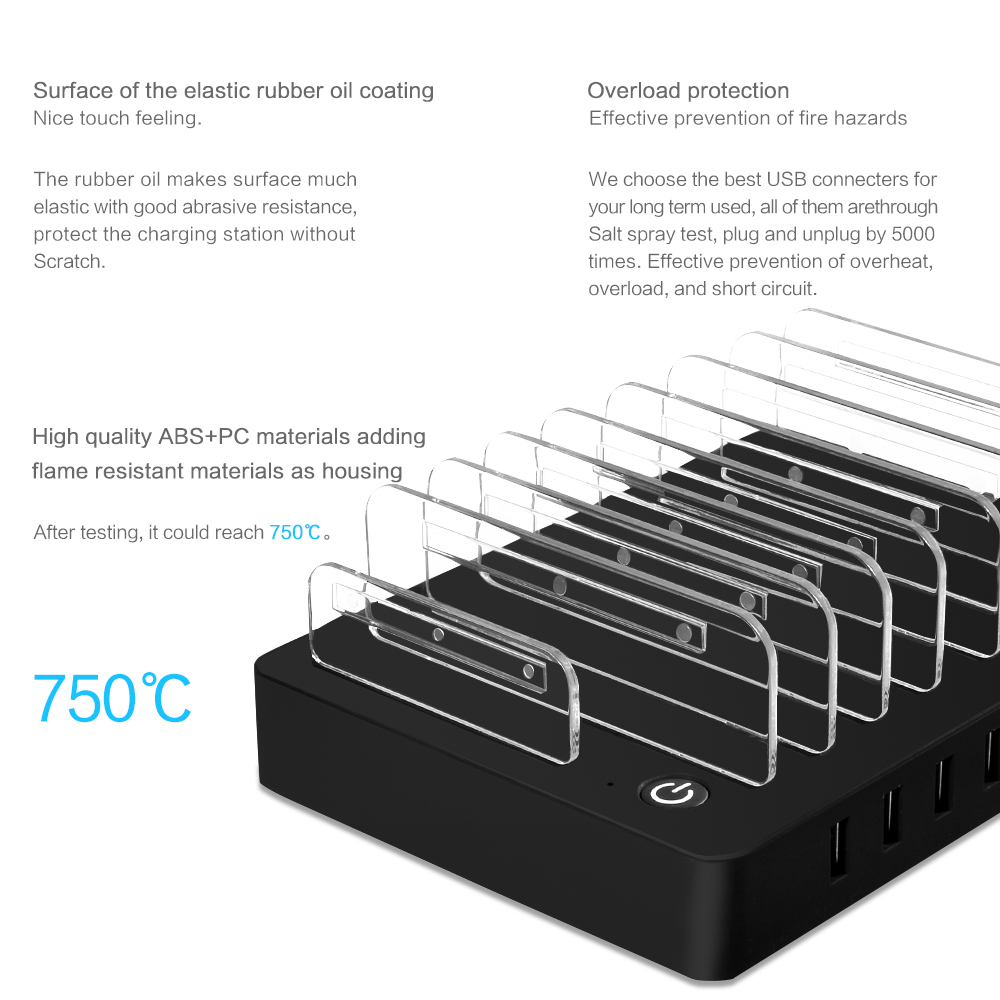 8 Port USB 2.4A 96W Desktop Rapid Charge Charging Station Dock Intelligent Smart Charger with Bracket [CE/FCC/RoHS Certified] - Silver Color / EU Plug