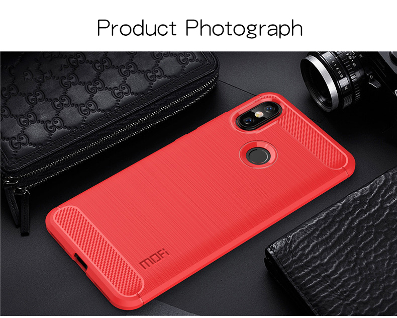 MOFI Texture en Fibre de Carbone Brossé Case de Dos TPU Pour Xiaomi Redmi S2 / Y2 - le Noir