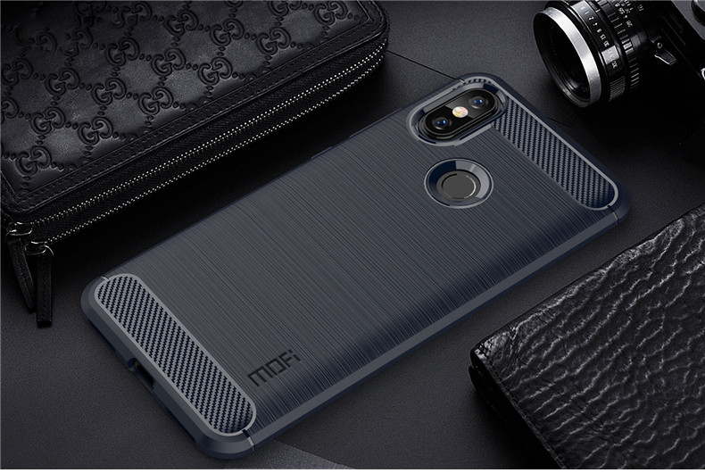 MOFI Texture en Fibre de Carbone Brossé Case de Dos TPU Pour Xiaomi Redmi S2 / Y2 - le Noir