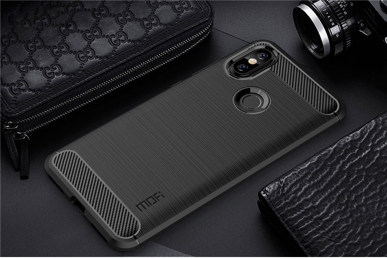 MOFI Texture en Fibre de Carbone Brossé Case de Dos TPU Pour Xiaomi Redmi S2 / Y2 - le Noir