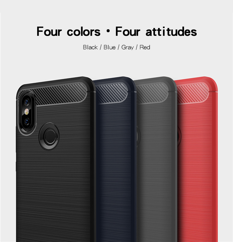 MOFI Texture en Fibre de Carbone Brossé Case de Dos TPU Pour Xiaomi Redmi S2 / Y2 - le Noir