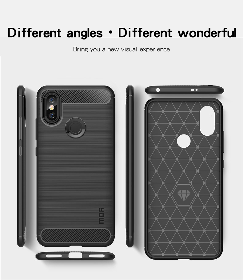 Mofi Carbon Fiber Texture Cepiled TPU Back Case Para Xiaomi Redmi S2 / Y2 - Negro