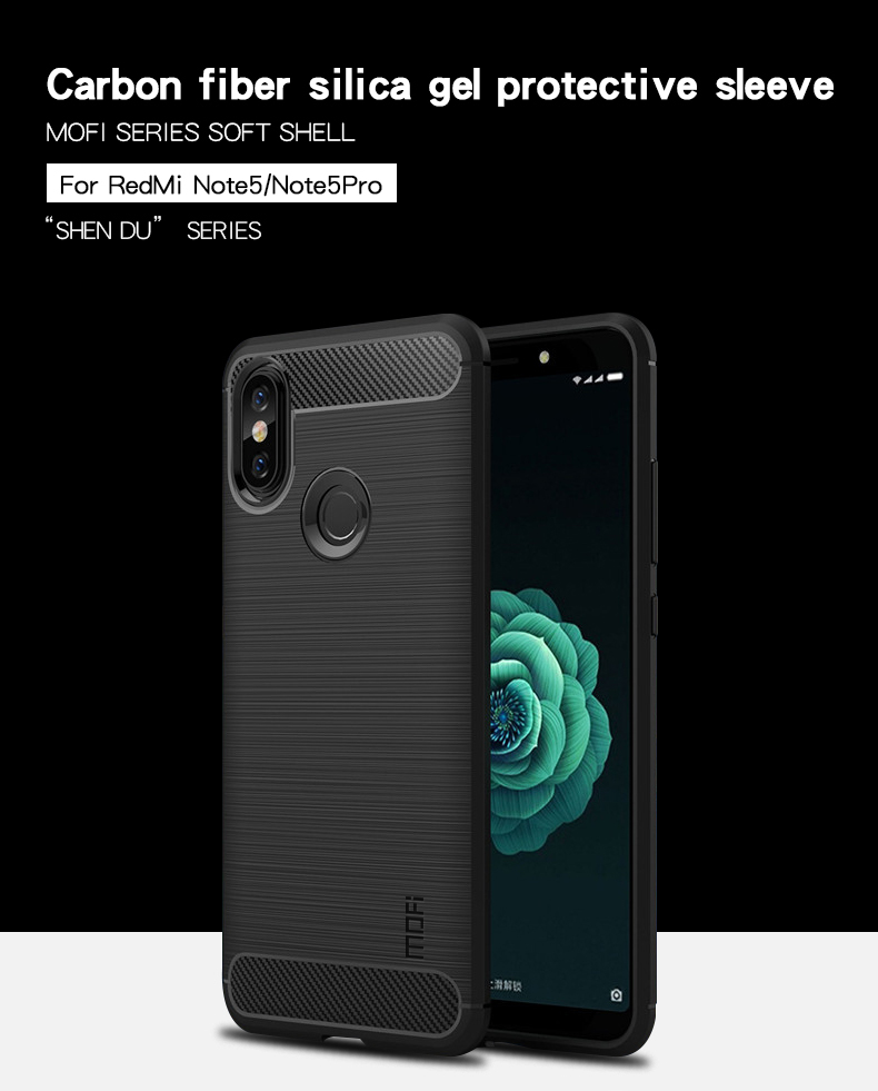 Mofi Carbon Fiber Texture Cepiled Soft TPU Case de Cubierta Posterior Para Xiaomi Redmi Note 5 Pro (cámara Dual) / Redmi Note 5 (China) - Gris