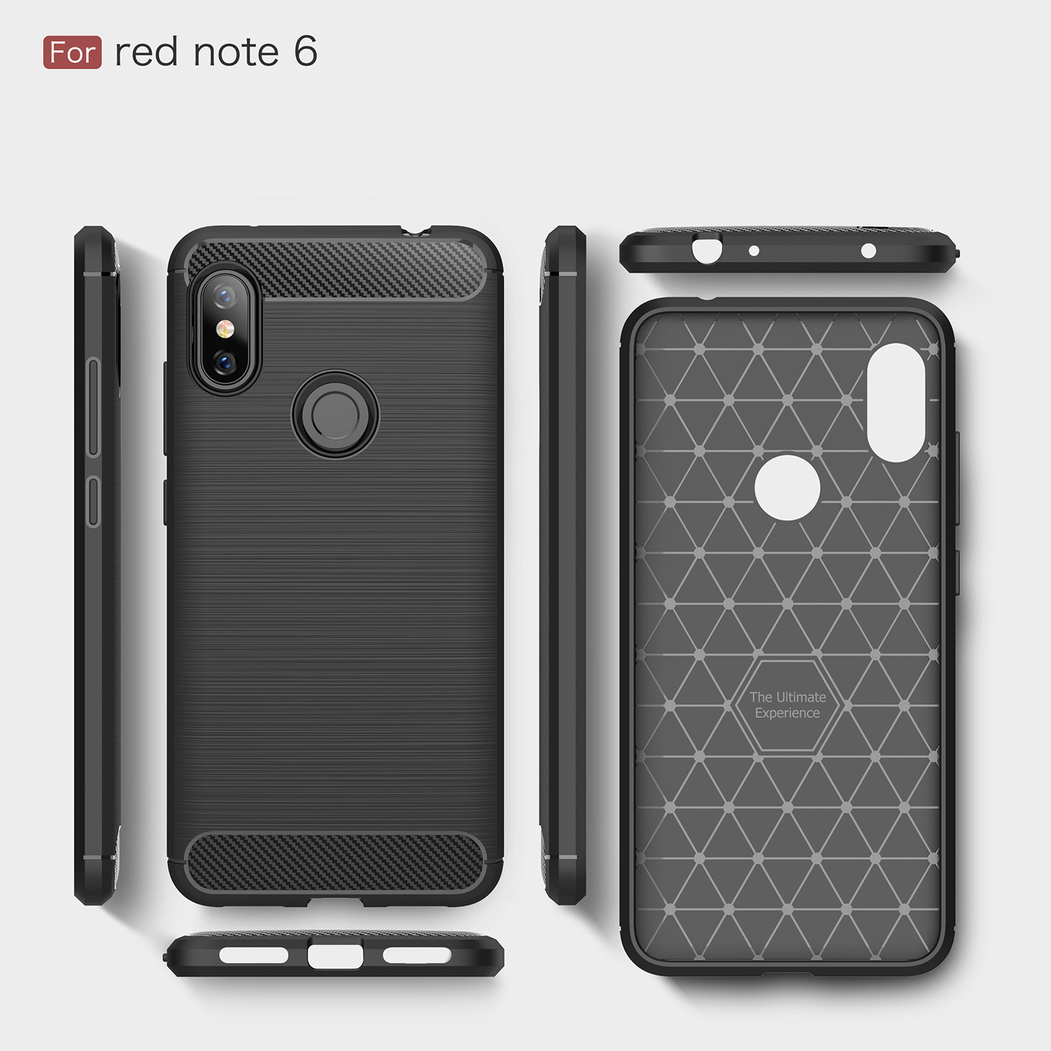 Textura de Fibra de Carbono Escova Capa de Celular TPU Para Xiaomi Redmi Note 6 Pro - Preto