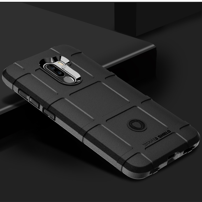 Estuche De Tela De Grilla Cuadrada Anti-shock Funda De Teléfono Celular TPU Suave Para Xiaomi PocoFone F1 / Poco F1 En La India - Negro