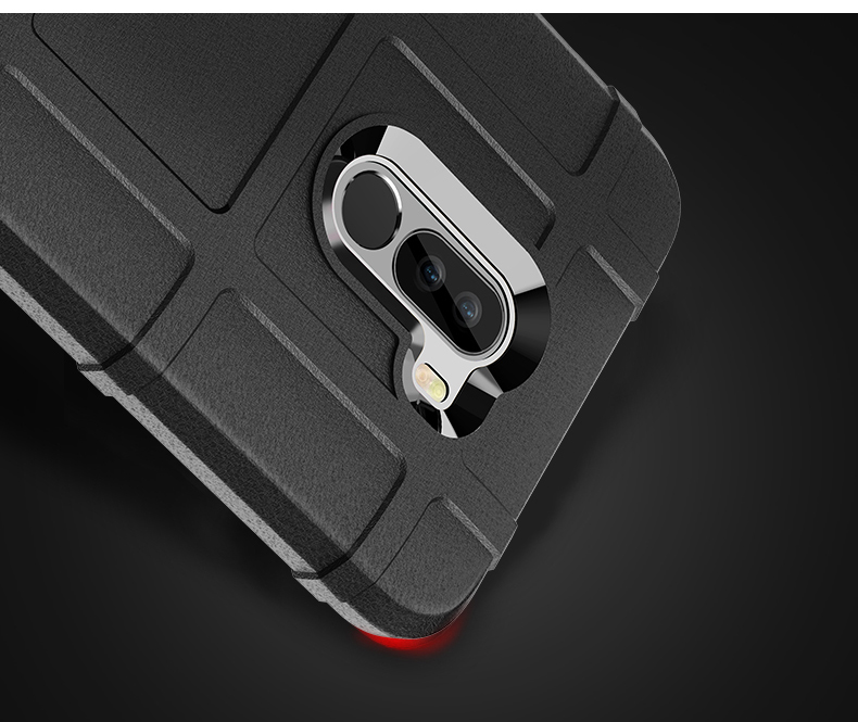 Estuche De Tela De Grilla Cuadrada Anti-shock Funda De Teléfono Celular TPU Suave Para Xiaomi PocoFone F1 / Poco F1 En La India - Negro