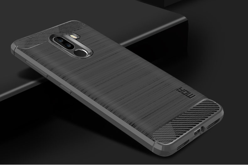 MOFI Texture de Fibre de Carbone Brossé Case de Protection TPU Pour le Pocophone Xiaomi F1 / Poco F1 (inde) - le Noir