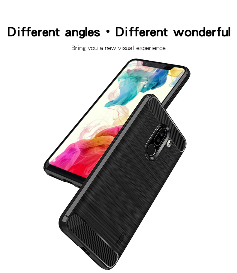 MOFI Texture de Fibre de Carbone Brossé Case de Protection TPU Pour le Pocophone Xiaomi F1 / Poco F1 (inde) - le Noir