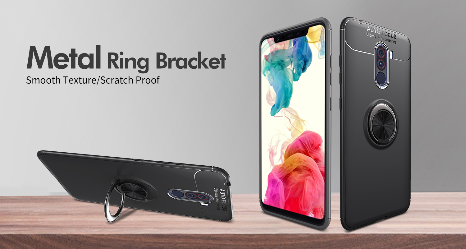 Fingerring Kickstand TPU -telefonfall Für Xiaomi Pocophone F1 / Poco F1 (indien) (eingebaute Magnetmetallblech) - Schwarz