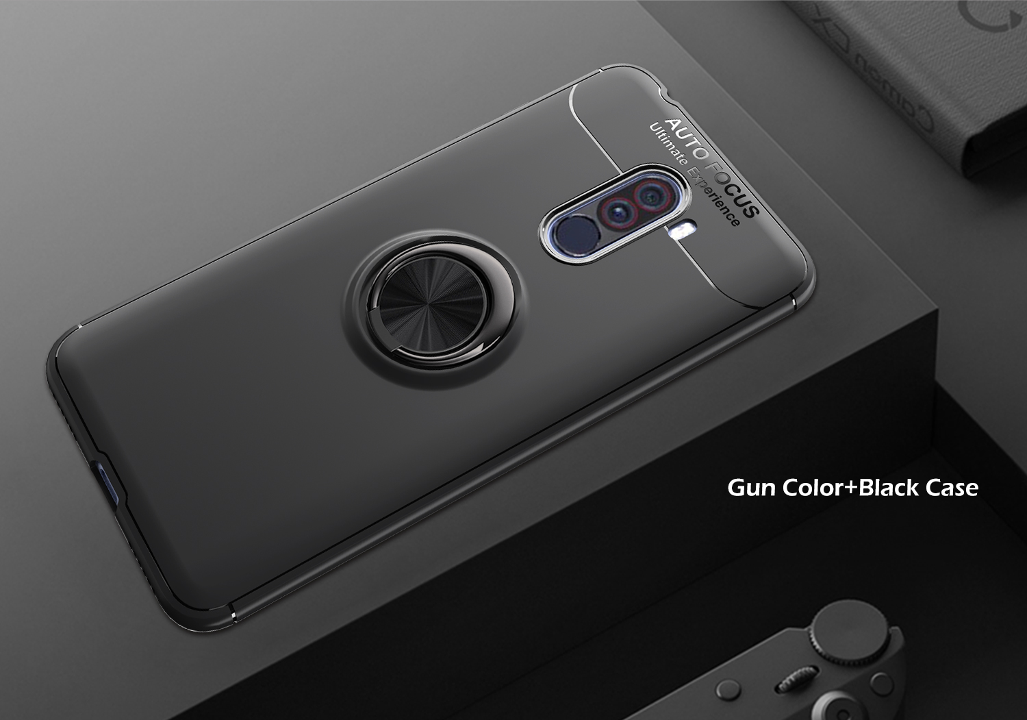 Fingerring Kickstand TPU -telefonfall Für Xiaomi Pocophone F1 / Poco F1 (indien) (eingebaute Magnetmetallblech) - Schwarz