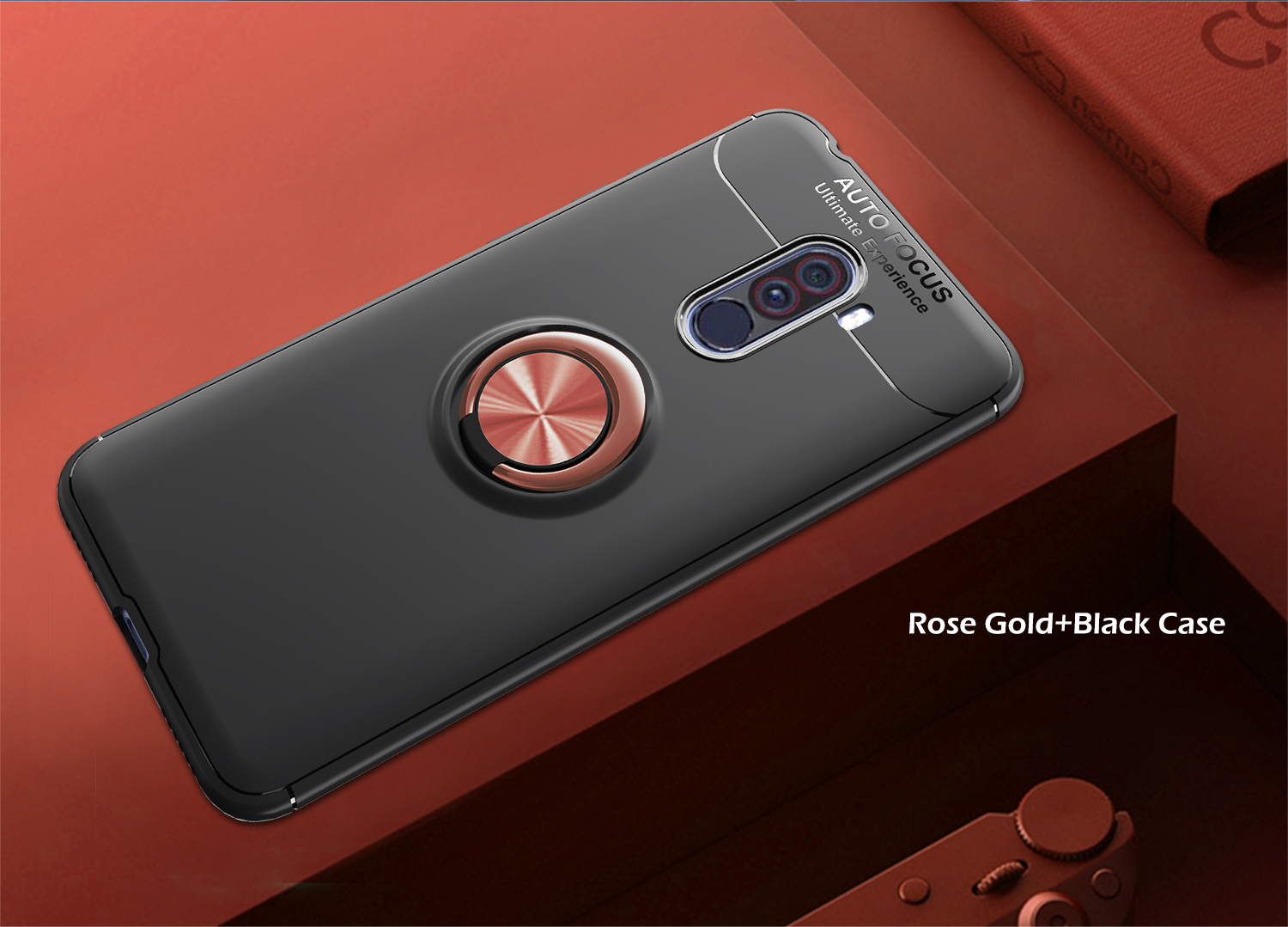 Couverture du Téléphone TPU de L'anneau Doigt Pour le Pocophone Xiaomi F1 / Poco F1 (inde) (feuille de Métaux Magnétiques Intégrée) - le Noir / Rouge