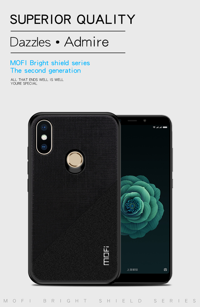 MOFI Bright Shield II Custodia Ibrida Per PC TPU Rivestita in Tessuto a Due Colori Per Xiaomi Mi A2 Lite/Redmi 6 Pro - Tutto Nero