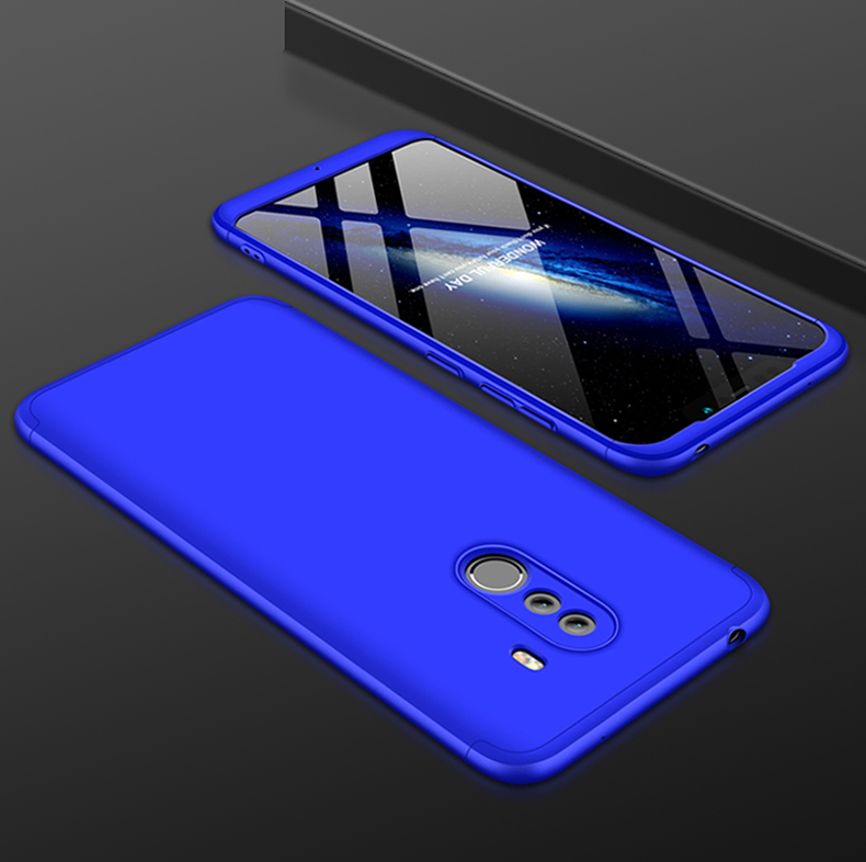 GKK [3 Peças Destacáveis] Capa de Celular Fosca Para Xiaomi Pocophone F1 / Poco F1 (índia) - Preto / Azul