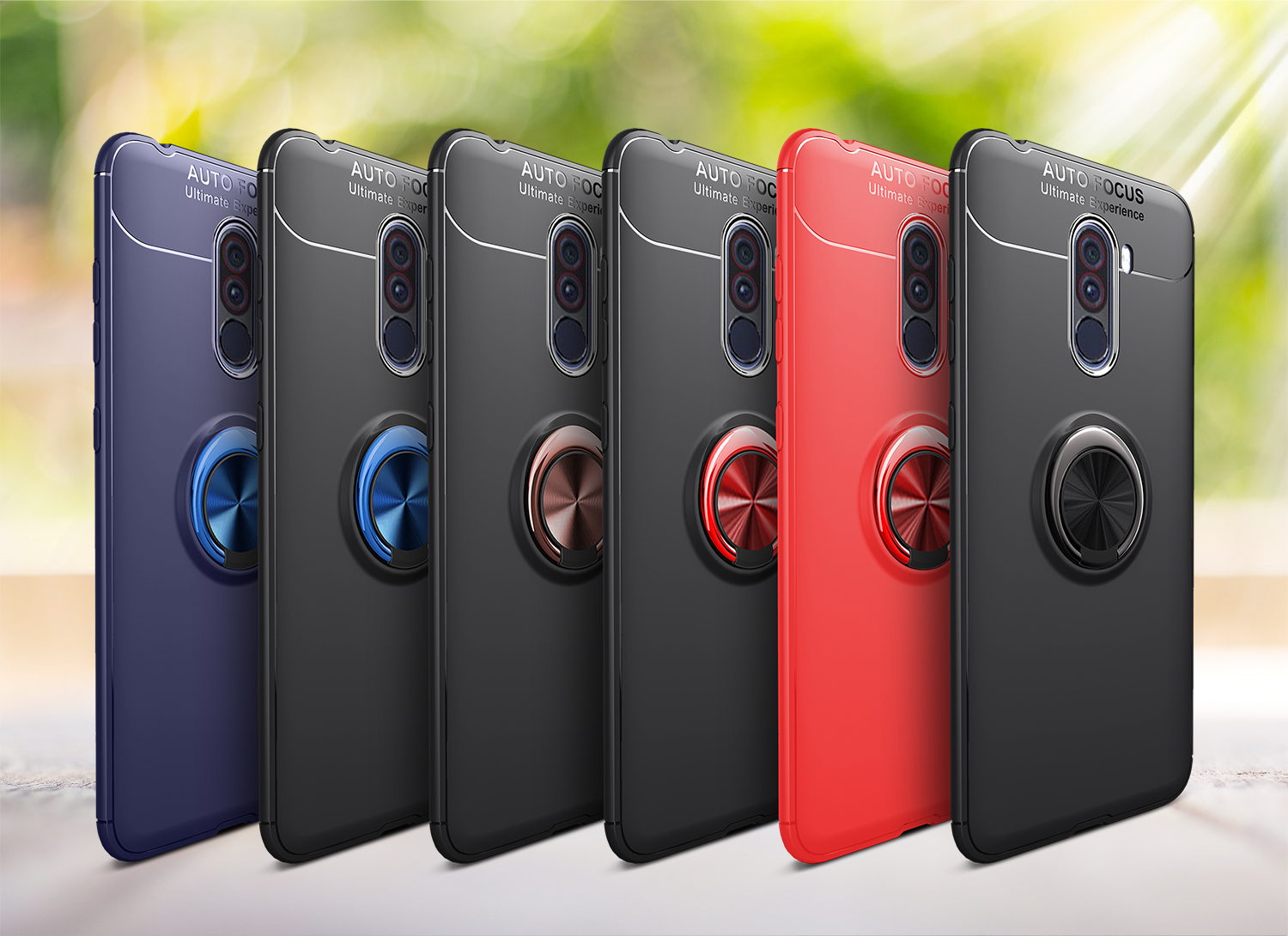 Lenuo Pour Xiaomi Pocophone F1 / Poco F1 Metal Ring Kickstand TPU Case Accessoire - le Noir / Rouge