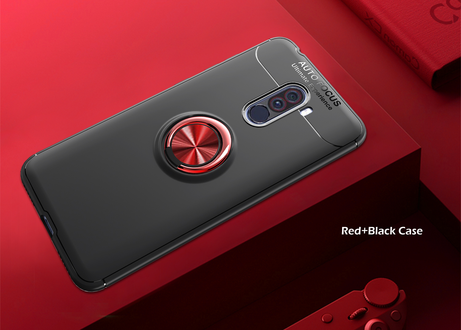 Lenuo Pour Xiaomi Pocophone F1 / Poco F1 Metal Ring Kickstand TPU Case Accessoire - le Noir / Rouge