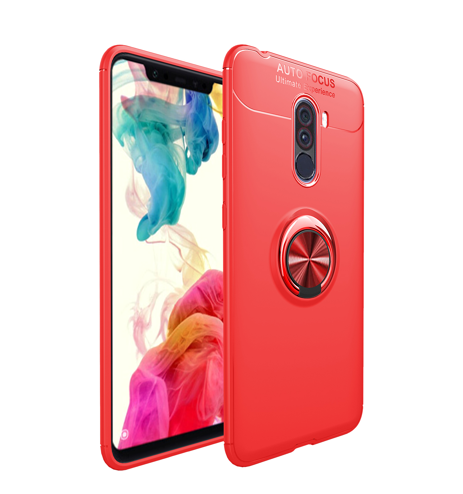 Lenuo Pour Xiaomi Pocophone F1 / Poco F1 Metal Ring Kickstand TPU Case Accessoire - le Noir / Rouge