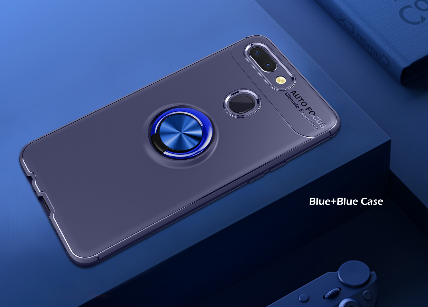 Lenuo Pour Xiaomi Mi 8 Lite / mi 8 Youth (mi 8X) Metal Ring Kickstand TPU Thelphel Case - le Noir / Bleu