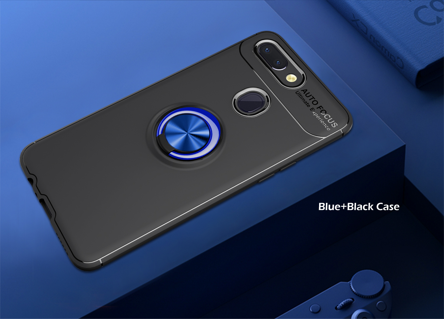 Lenuo Para Xiaomi Mi 8 Lite / Mi 8 Juventude (mi 8x) Anel de Metal Kickstand Tpu Celular Capa de Celular Embutida Folha de Metal Magnético - Preto / Azul