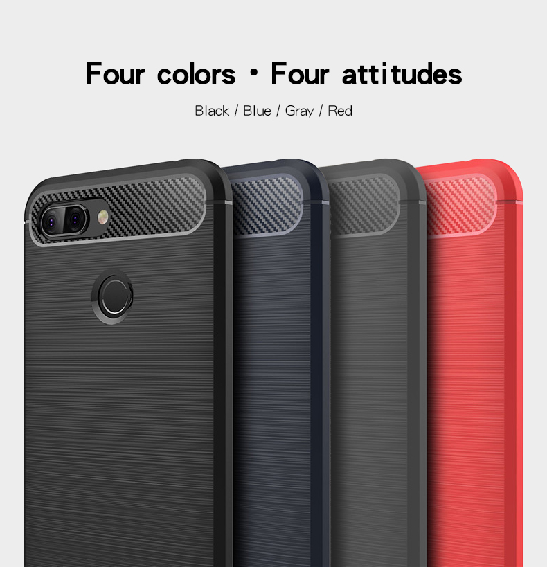 Textura de Fibra de Carbono Mofi Capa de Telefone TPU Para Xiaomi Mi 8 Lite / mi 8 Juventude (mi 8X) - Preto