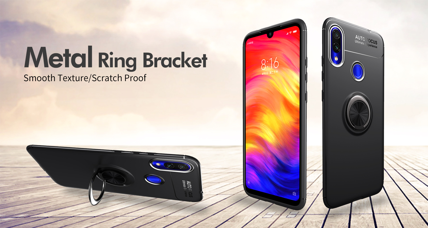 Fingerring Kickstand TPU -fall Für Xiaomi Redmi Note 7S /Note 7 / Anmerkung 7 Pro (indien) (eingebaute Metallblech) - Schwarz