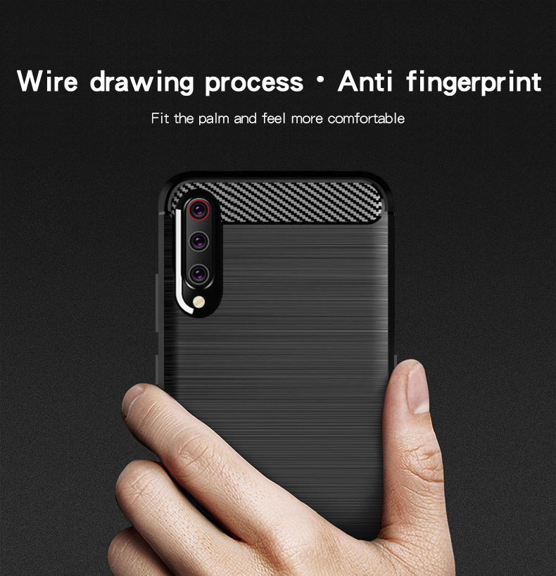 Mofi Fiber de Carbono Textura Cepillada Case de Teléfono TPU Para Xiaomi Mi 9 - Negro