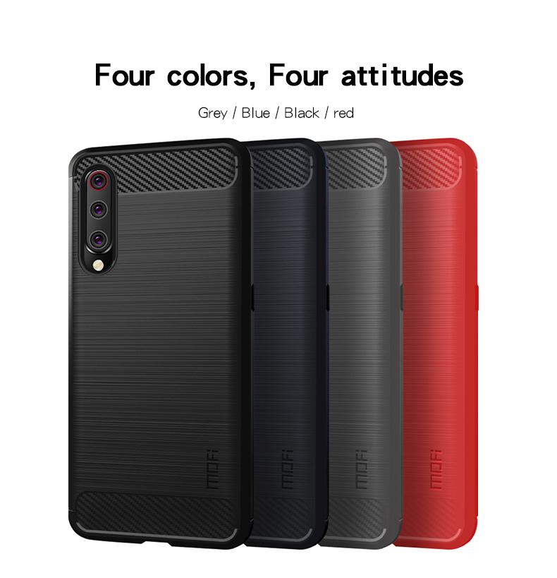 Mofi Fiber de Carbono Textura Cepillada Case de Teléfono TPU Para Xiaomi Mi 9 - Negro