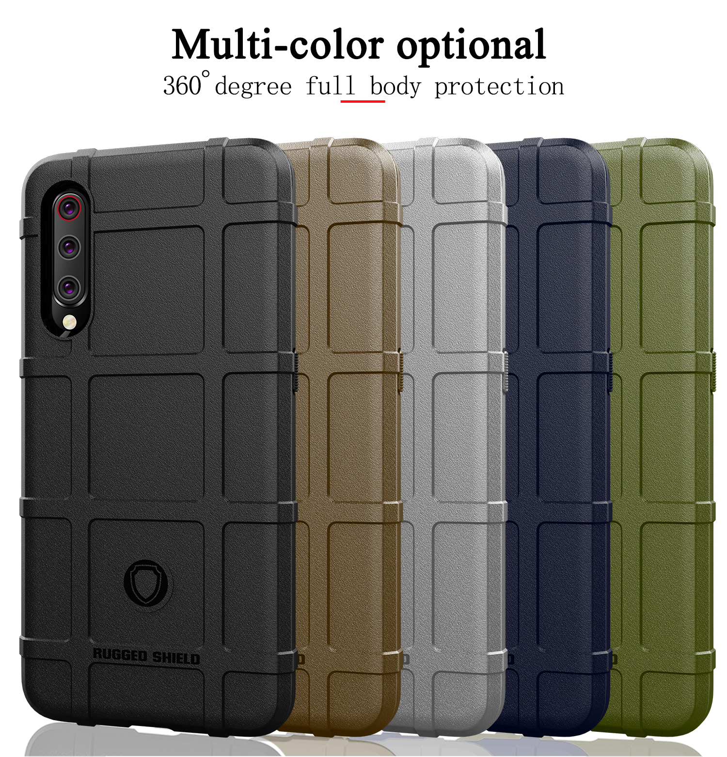 Copertina Del Telefono TPU Per Texture a Griglia Quadrata Anti-shock Robusta Per Xiaomi Mi 9 - Army Green