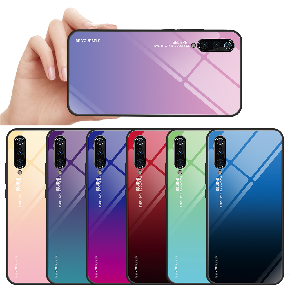 Gradient En Verre Trempé TPU + PC Housse De Dos Mobile Pour Xiaomi Mi 9 - Rouge