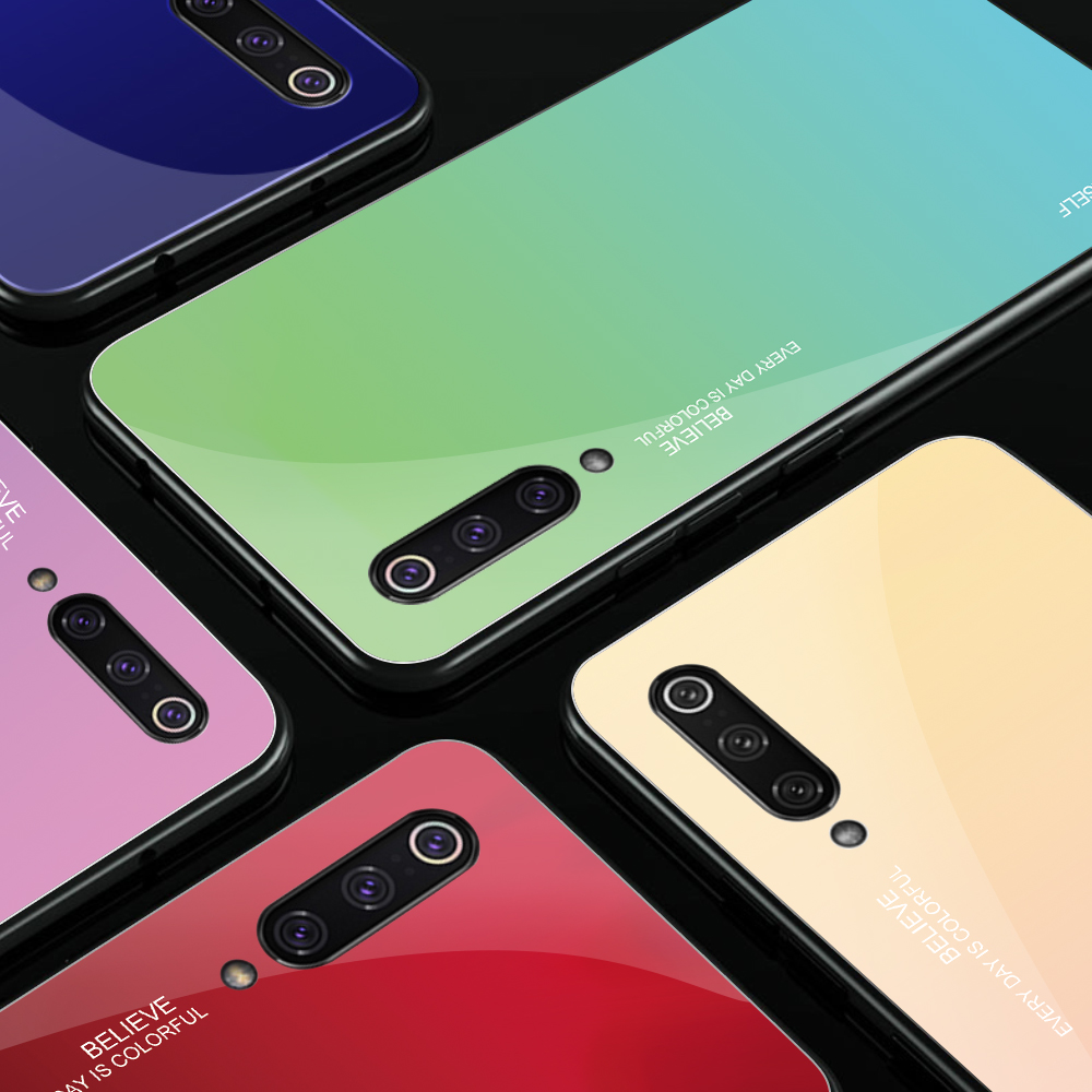 Gradient En Verre Trempé TPU + PC Housse De Dos Mobile Pour Xiaomi Mi 9 - Rouge