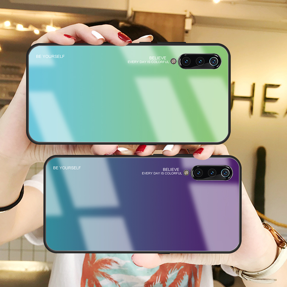 Gradient En Verre Trempé TPU + PC Housse De Dos Mobile Pour Xiaomi Mi 9 - Rouge