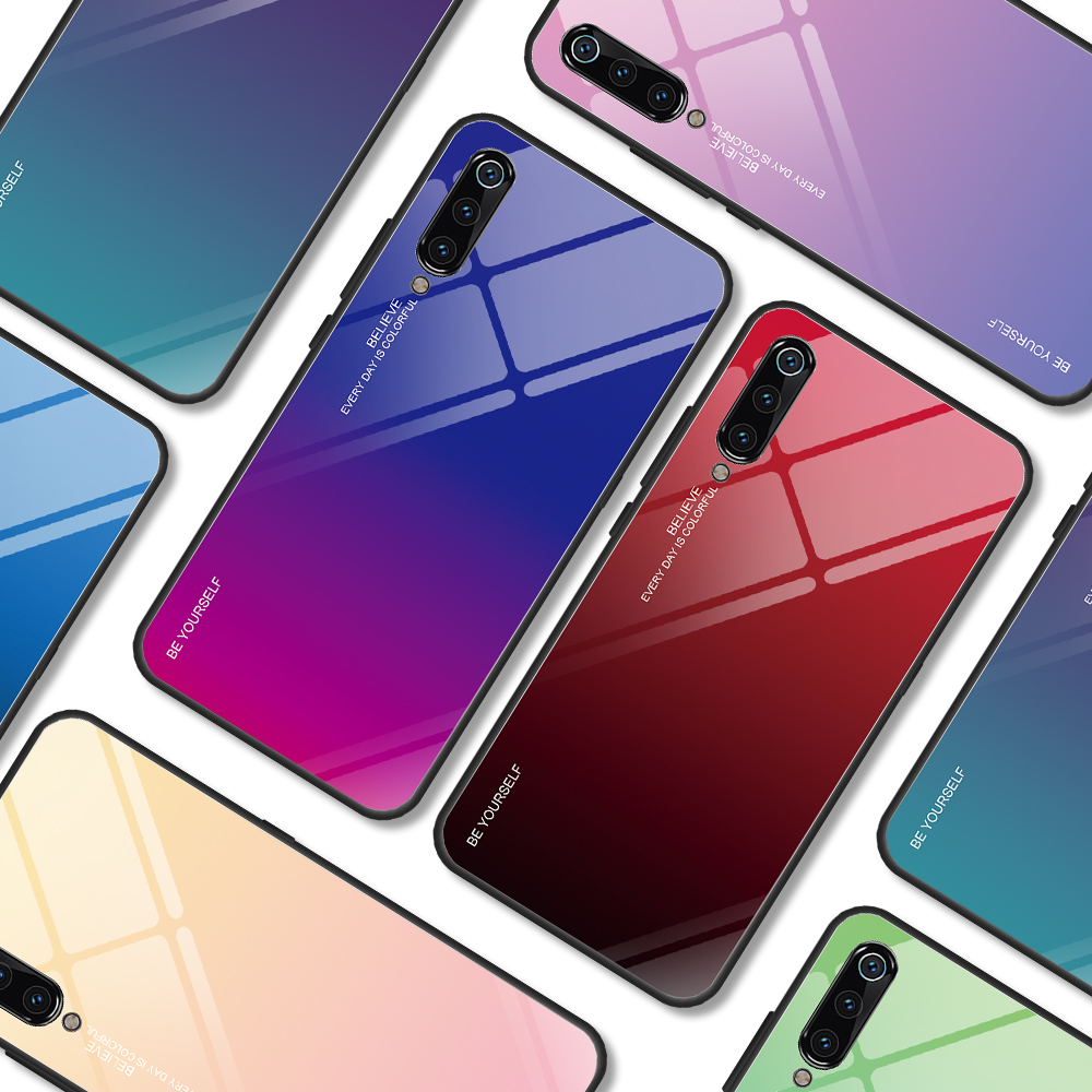 Gradient En Verre Trempé TPU + PC Housse De Dos Mobile Pour Xiaomi Mi 9 - Rouge