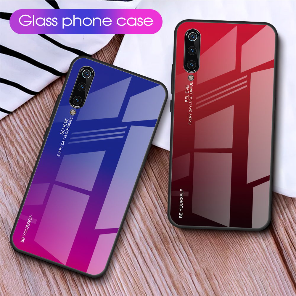 Gradient En Verre Trempé TPU + PC Housse De Dos Mobile Pour Xiaomi Mi 9 - Rouge