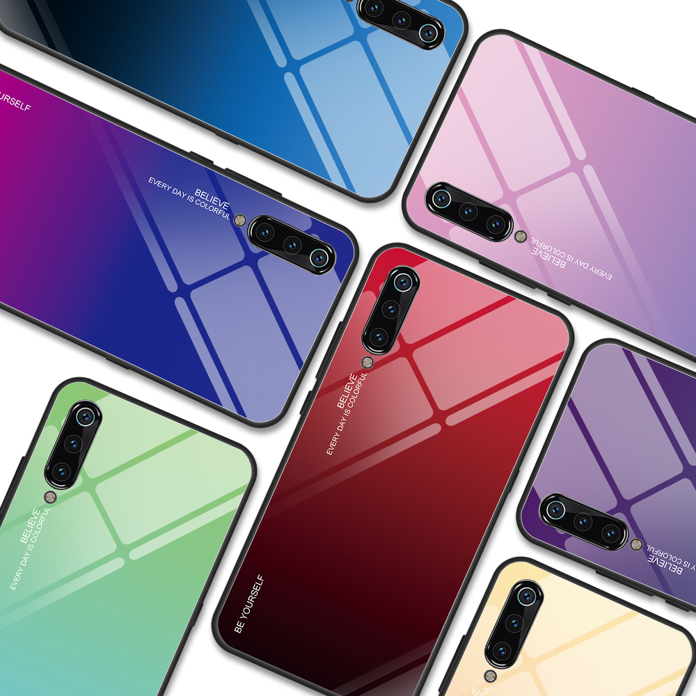 Gradient En Verre Trempé TPU + PC Housse De Dos Mobile Pour Xiaomi Mi 9 - Rouge