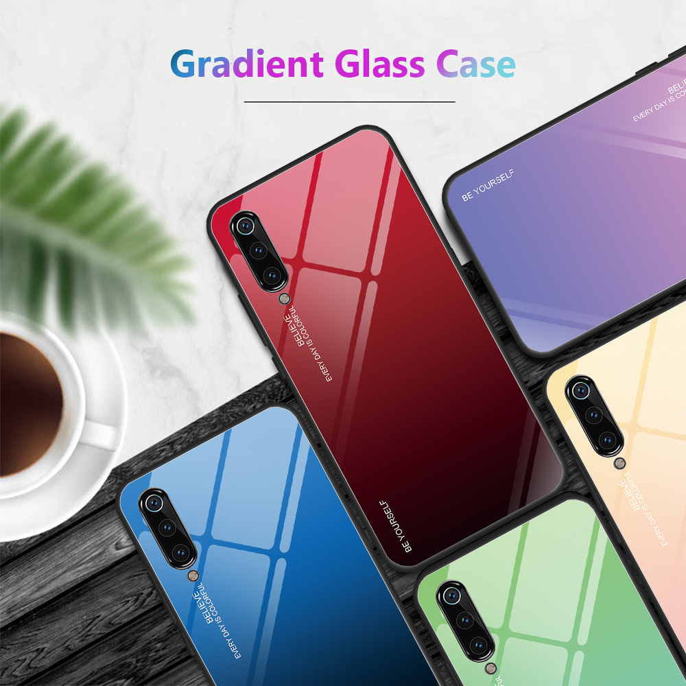 Gradient En Verre Trempé TPU + PC Housse De Dos Mobile Pour Xiaomi Mi 9 - Rouge